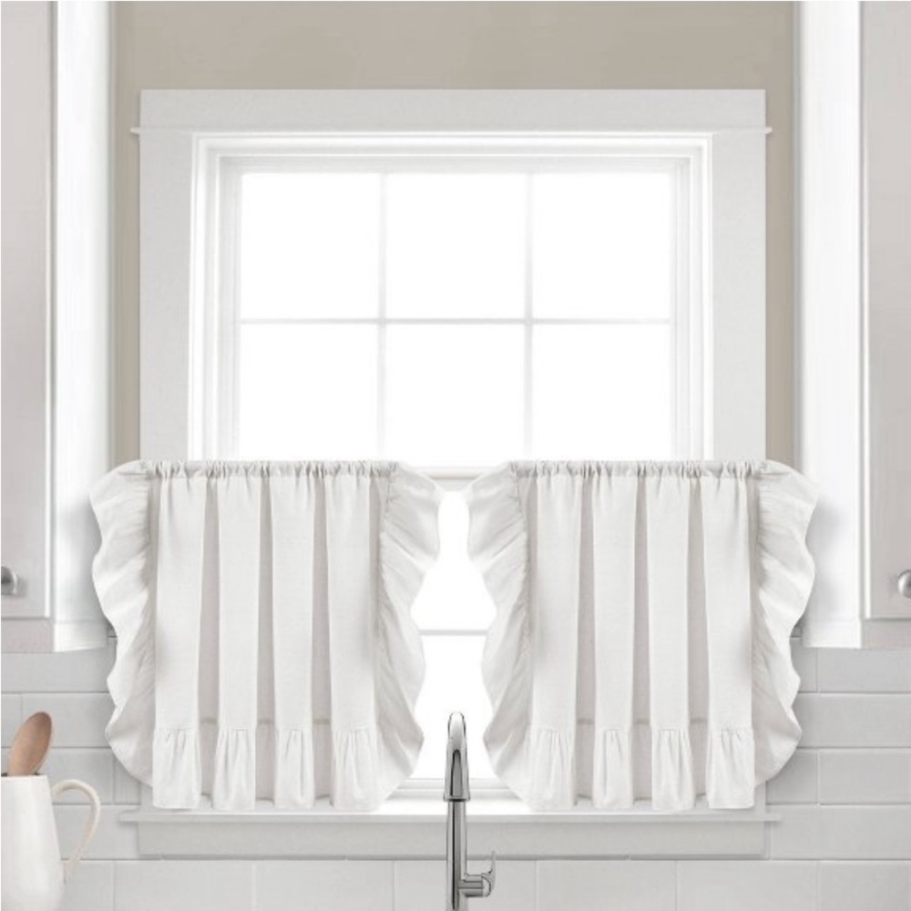 Lush Decor Linen Ruffle Curtain Tiers in White 2 pack 24” X 39”